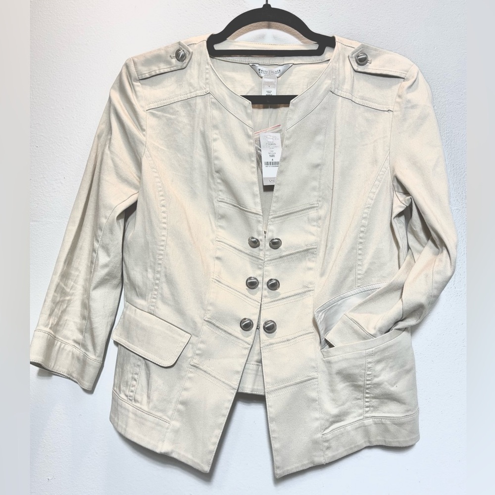 WHBM Beige Military Jacket Cardigan sz4 Womens
